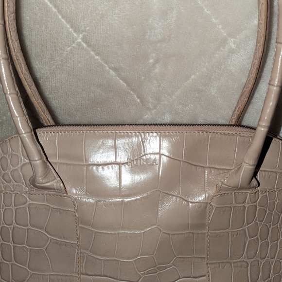 Furla Croc Embossed Beige Leather Satchel - Picture 5 of 15